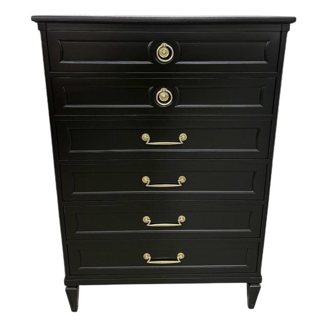 Vintage Henredon Italian Style Black High Chest For Sale
