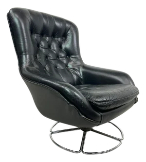 Black Leather Swivel Wingchair by Peem, 1960s