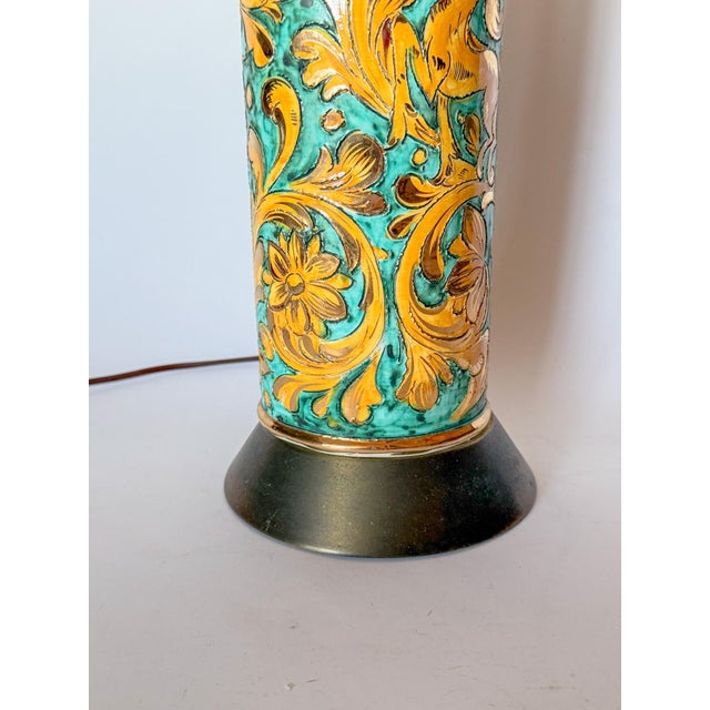 Gold Vintage Italian Scraffito Table Lamp With Gilt Glaze Detail For Sale - Image 8 of 15