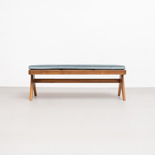Wood Civil Bench in Wood and Woven Viennese Cane with Cushion by P. Jeanneret for Cassina For Sale - Image 7 of 17
