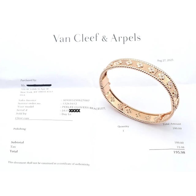 Van Cleef & Arpels Perlee Diamond Clover Rose Gold Bangle Bracelet For Sale - Image 9 of 13