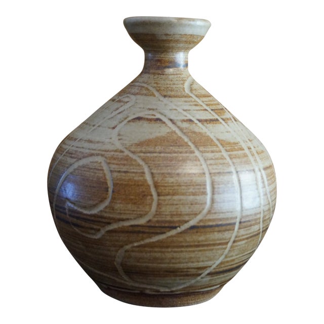 1970s Carved Glazed Pottery Vase For Sale