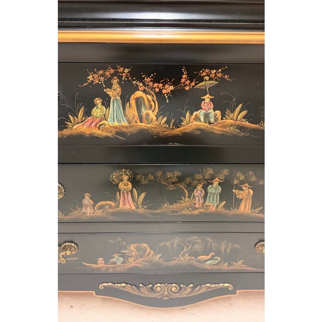 Black Monumental Chinoiserie China/Display Cabinet From Union National For Sale - Image 8 of 11