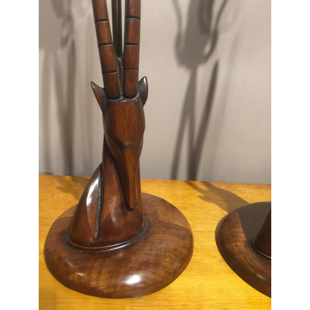 Mid-Century Modern Mid-Century Carved Antelope Lamps - a Pair For Sale - Image 3 of 7