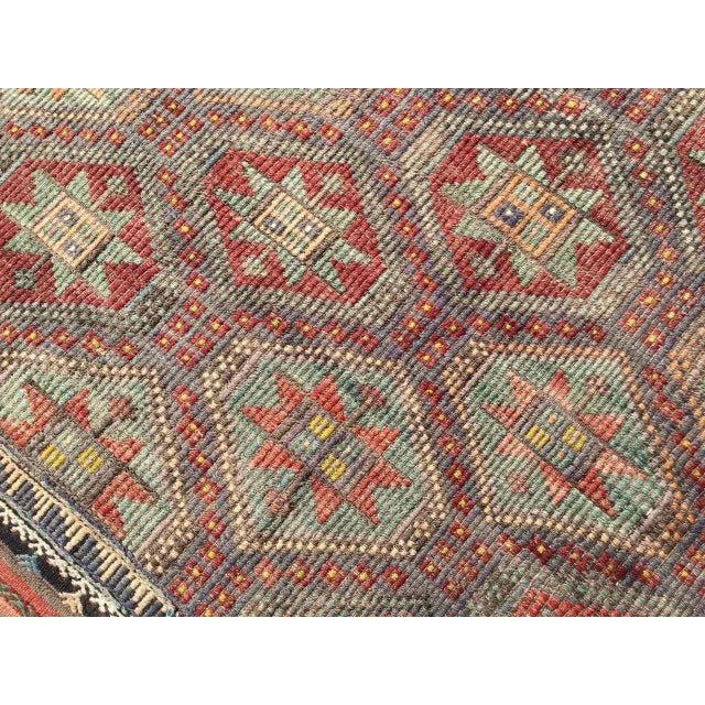 Green Vintage Rustic Turkish Kilim Rug - 80" X 103" For Sale - Image 8 of 11