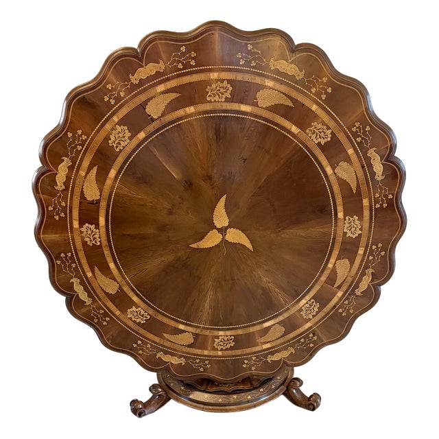 Large Antique Irish Killarney Marquetry Inlaid Yew Wood Centre Table attributed to the Egan Workshop, 1860 For Sale
