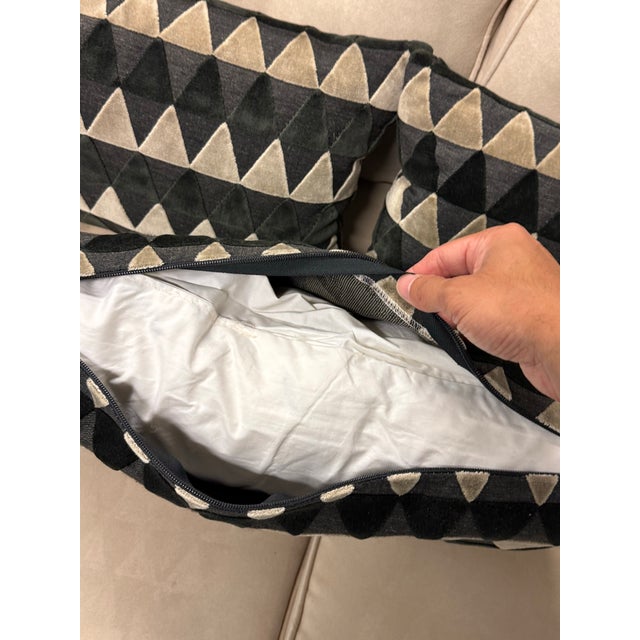 2020s Bespoke Geometric Velvet Lumbar Pillows, Set of Three For Sale - Image 5 of 12