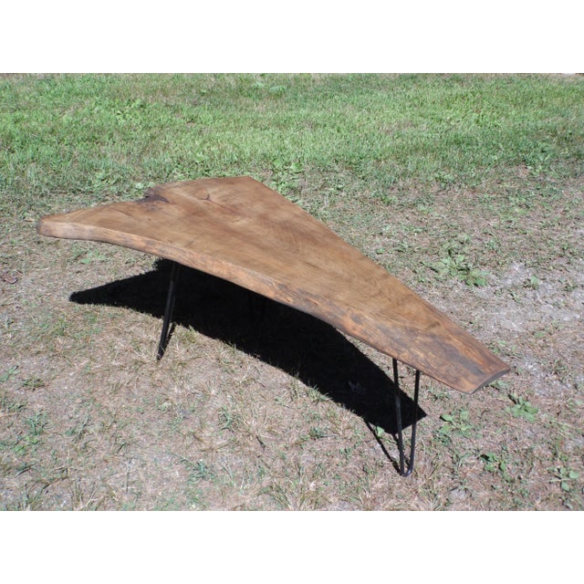 Vintage Organic Wood Tree Slab Iron Hairpin Leg Cocktail Coffee Table For Sale - Image 11 of 13