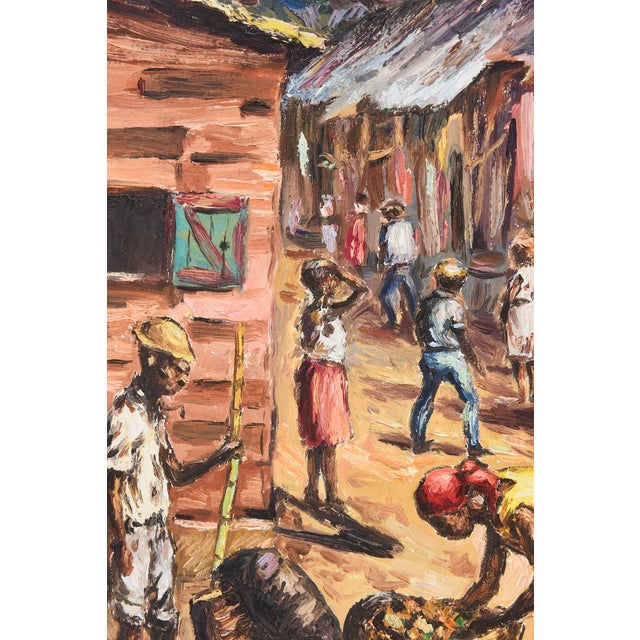 Sky Blue Ernst Louizor (1938–2011) – Signed Haitian Market Scene Painting on Canvas For Sale - Image 8 of 10