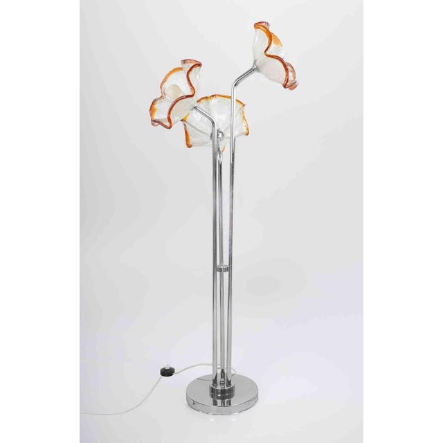 Vintage Murano Glass Lamp by Toni Zuccheri. Chromed steel and hand made pulegoso glass with orange edges. Beautiful lamp,...