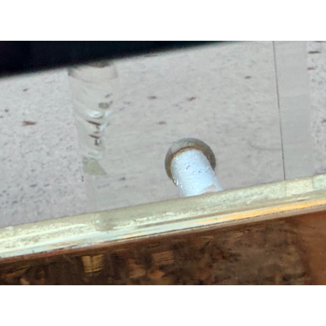 Hollywood Regency Console Table Lucite Pillars Brass Frame in the Manner of Charles Hollis Jones For Sale - Image 17 of 17