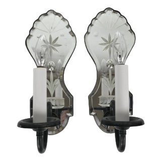Pair Old English Style Mirrored Glass and Bronze Single Arm Sconces For Sale