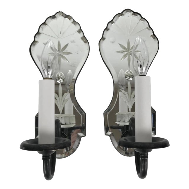 Pair Old English Style Mirrored Glass and Bronze Single Arm Sconces For Sale