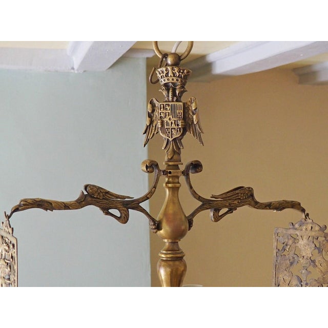 Metal Antique Gothic Brass Dragon Griffin Chandelier, 1890s For Sale - Image 7 of 11