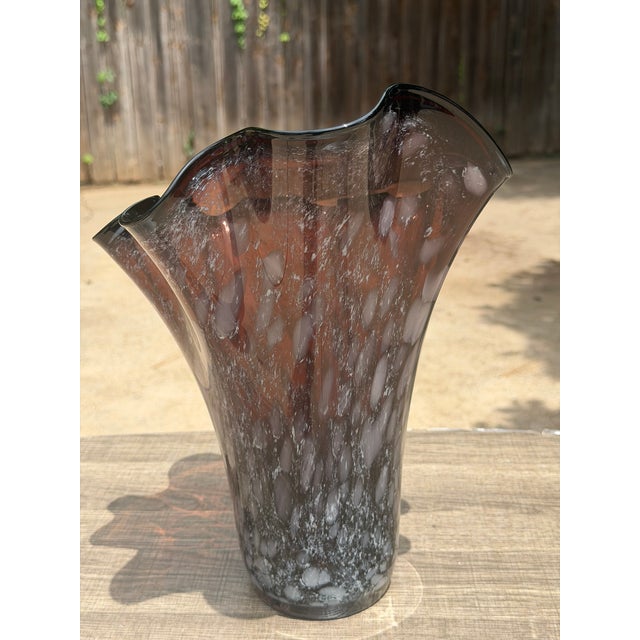 Glass Large Hand-Blown Amethyst Art Glass Freeform Handkerchief Vase With White Mottled Inclusions, 13.5"h For Sale - Image 7 of 8