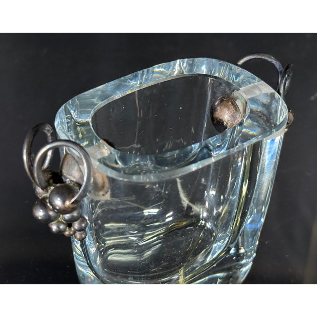Transparent Strömbergshyttan Swedish Art Deco Crystal Vase / Toothpick Holder W/ Sterling Silver Grape Cluster Handles, 1950s For Sale - Image 8 of 10