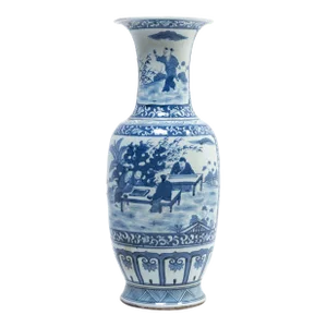 Early 21st Century Chinese Blue and White Scholars' Garden Fantail Vase
