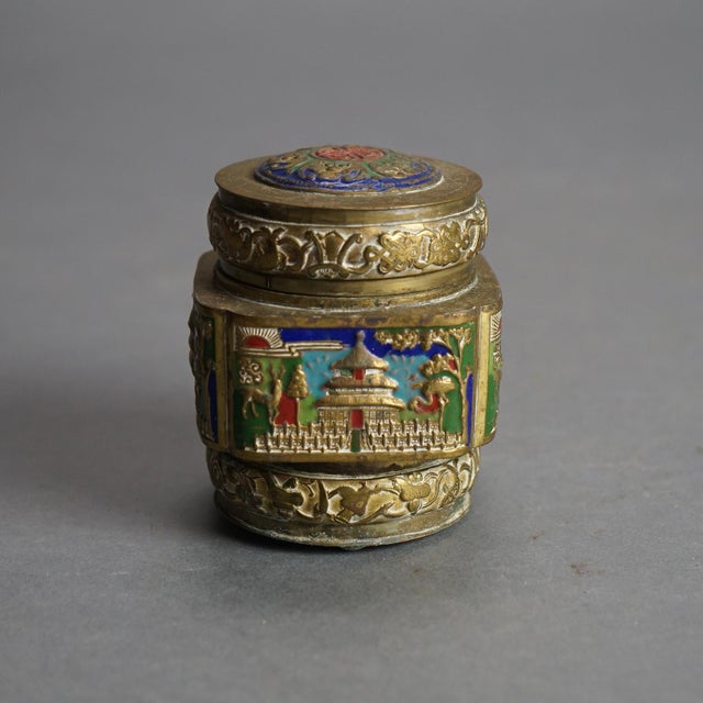 Antique Chinese Bronze and Enameled Scent Jars C1920 - Set of 6 For Sale - Image 12 of 12