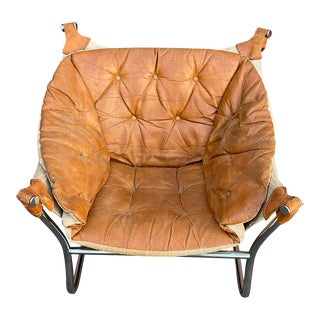 1960s Vintage Mid-Century Modern Tormod Alnaes Attributed Chrome & Leather Sling Chair For Sale