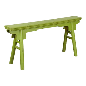 Vintage Small Javanese Bench with A-Frame Base & Custom Green Finish