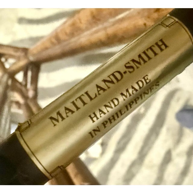 Vintage Maitland-Smith Faux Bamboo and Brass Floor Lamp With Faux Tortoiseshell Lined Leather Shade For Sale - Image 11 of 12