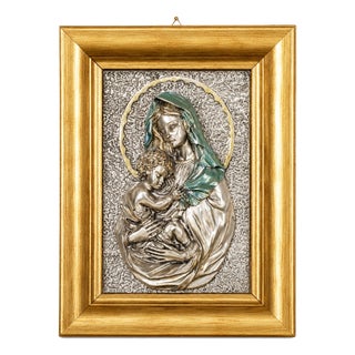 Florentine Artist, Madonna and Child Bas-Relief, 1970s, Silver For Sale