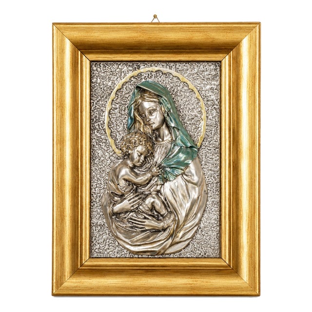 Florentine Artist, Madonna and Child Bas-Relief, 1970s, Silver For Sale