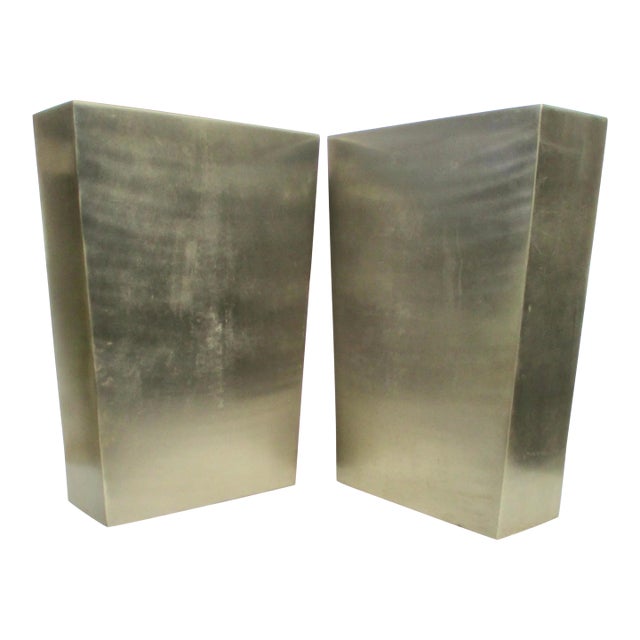 Large Stainless Steel Flat Vases- A Pair of 2 For Sale