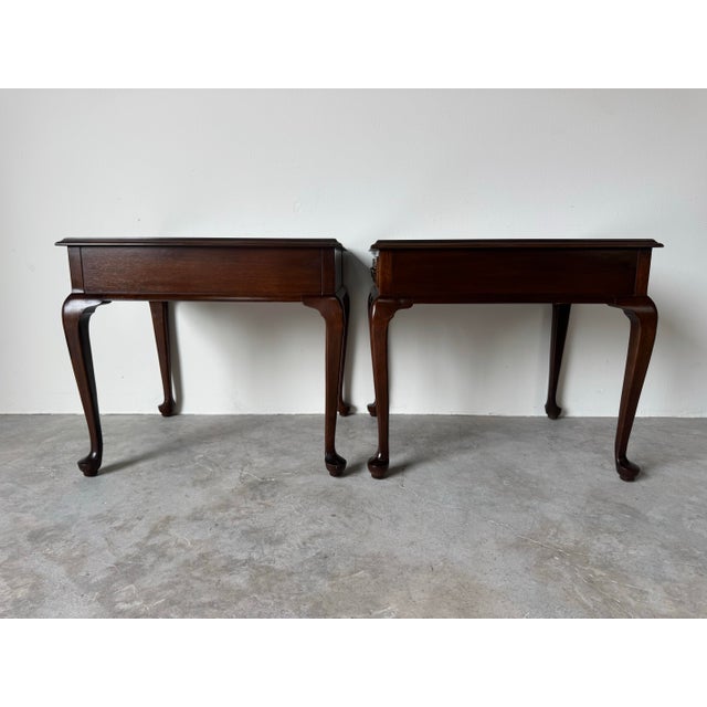 Vintage Drexel Queen Anne Solid Mahogany One-Drawer Nightstands – A Pair For Sale - Image 11 of 12