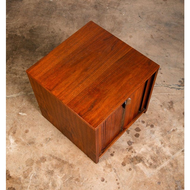 1960s Mid Century Modern Side Table Square End Tambour Door Walnut Wood Vintage For Sale - Image 5 of 8
