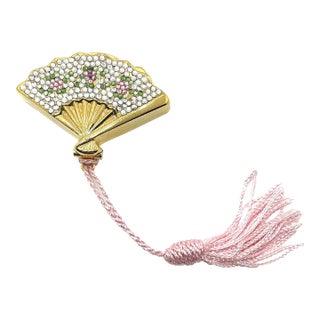 1990s Judith Leiber PillBox Fan Geisha’s Japanese Cherry Blossom Pill Box Clutch with Pink Silk Tassel For Sale