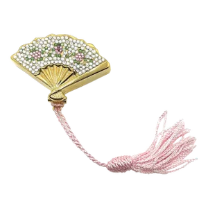 1990s Judith Leiber PillBox Fan Geisha’s Japanese Cherry Blossom Pill Box Clutch with Pink Silk Tassel