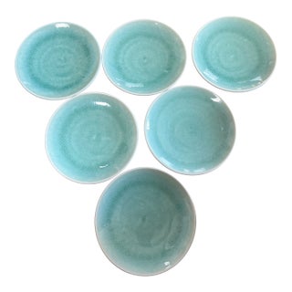 Jan's France Tourron Aqua Salad Plates- Set of 6 For Sale
