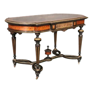 Antique Carved Victorian Inlaid Marquetry Center Table Attributed to Pottier & Stymus