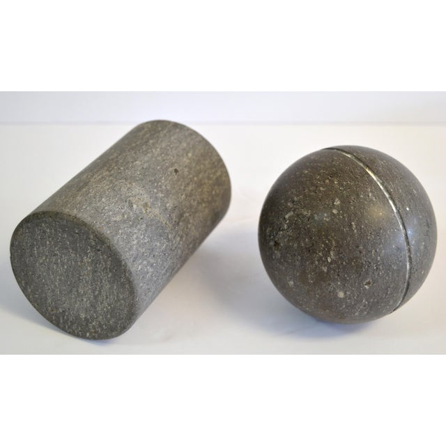 1980s Magela Italy Marble Cylinder and Ball Objets D' Arts Post Modern Sculptures For Sale - Image 5 of 12