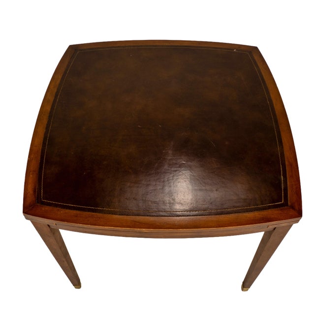 Vintage Old Colony Beacon Hill Walnut & Leather Games Table W/ Hidden Drink Holders For Sale - Image 10 of 14