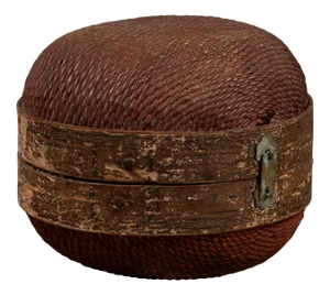 Vintage Chinese Midcentury Rattan Circular Hat Box with Weathered Patina