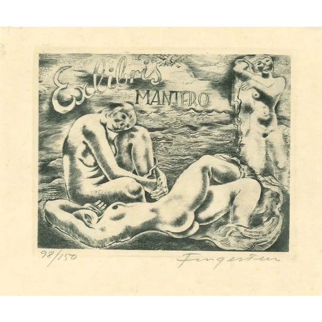 Ex Libris Mantero - Original Etching by M. Fingesten - 1930s 1930s For Sale - Image 3 of 3