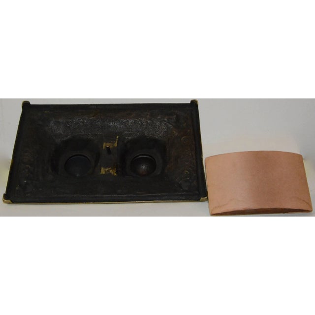 Victorian Bronze English Inkwell Set With Rocking Blotter For Sale - Image 4 of 11