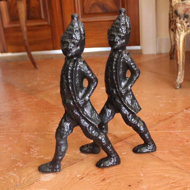 Metal Pair of American Cast Iron “Hessian Soldier” Andirons For Sale - Image 7 of 12