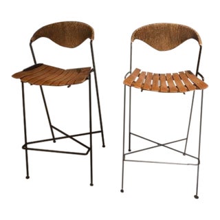 1950s Vintage Arthur Umanoff Rattan Rush Back Seats - A Pair For Sale