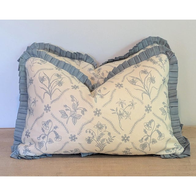 Soane Britain Lucknawi Flower Lumbar Pillows With Blue Pleated Ruffle - Pair For Sale - Image 10 of 12