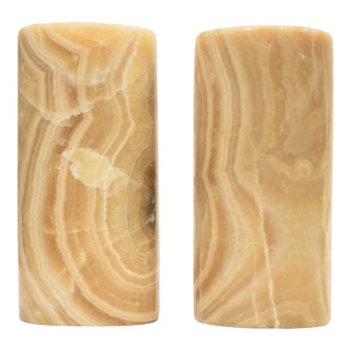 Vintage Italian Alabaster Column Bookends Cream, Tan, Gray, 1970's For Sale