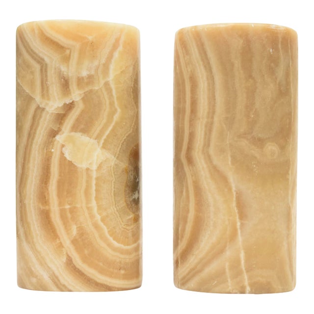 Vintage Italian Alabaster Column Bookends Cream, Tan, Gray, 1970's For Sale
