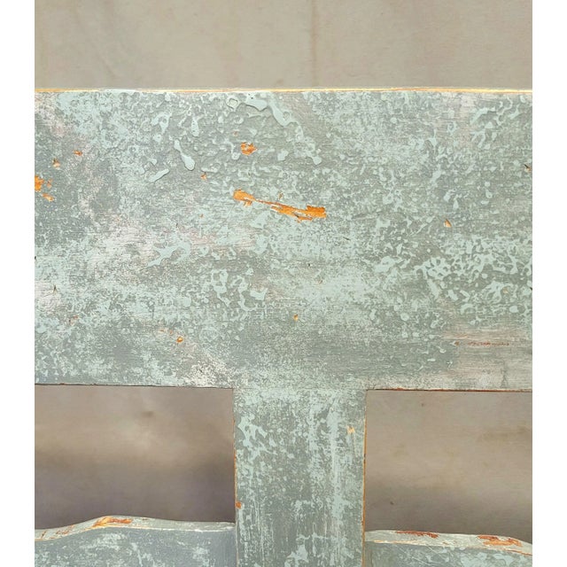 Antique 19th Century Swedish Storage Bench With Blue/Gray Paint and Linen Cushion For Sale - Image 12 of 18