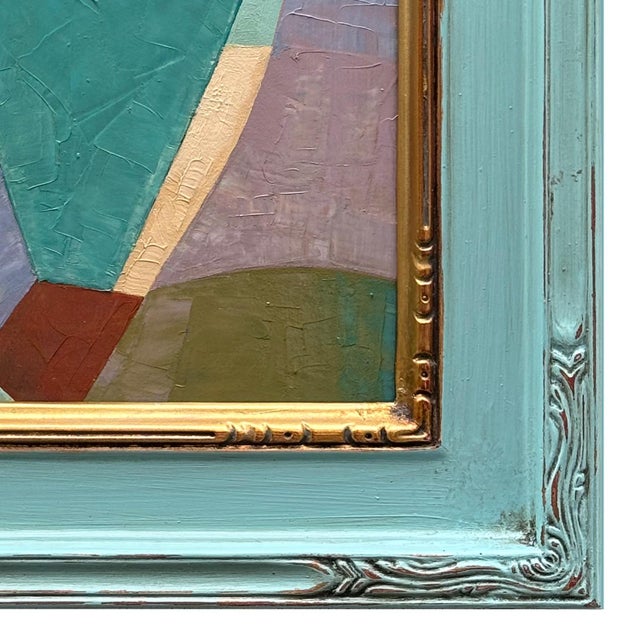 2020s Contemporary Abstract Oil Painting in Vintage Blue Painted Frame For Sale - Image 5 of 6