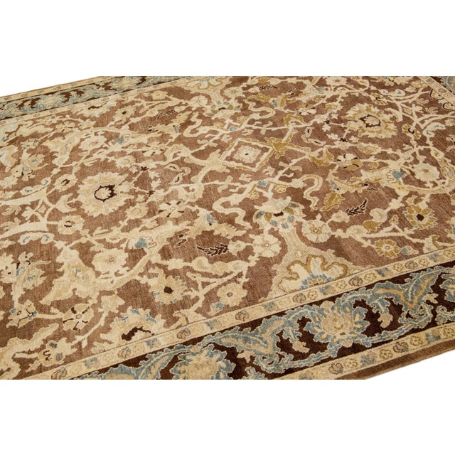 2010s Brown Modern Sultanabad Wool Rug Handmade With Allover Floral Motif For Sale In New York - Image 6 of 7