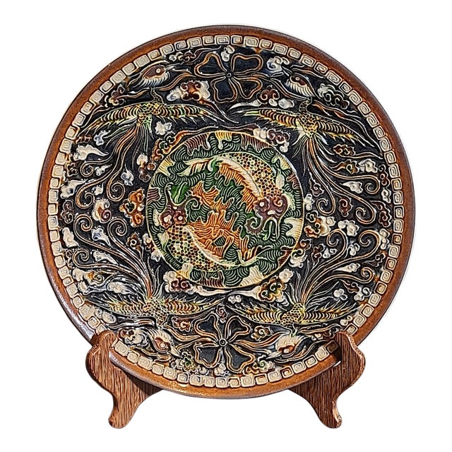 Antique Chinese Tang Sancai Porcelain an Enamel Plate For Sale