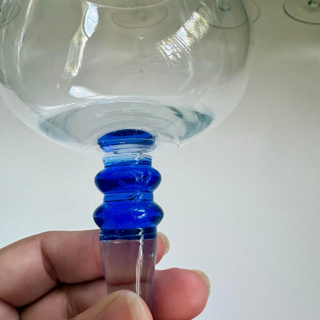 Vintage Wine Glasses With Cobalt Blue Beehive Stem Detail – Set of 6 For Sale - Image 10 of 11