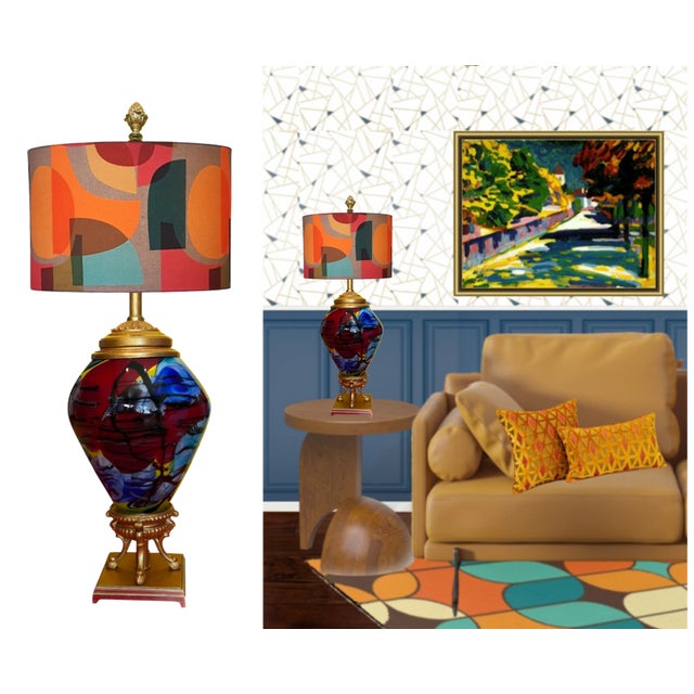 Metal Art Glass Brass Abstract Multicolor Table Lamp For Sale - Image 7 of 11